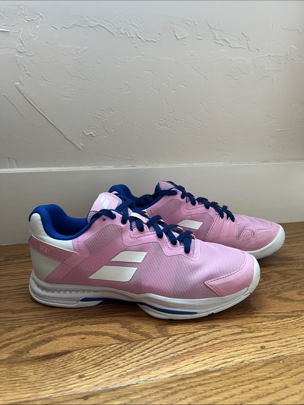 Babolot Women's Tennis Sneakers Pink with Navy Accents SFX 3 All Court